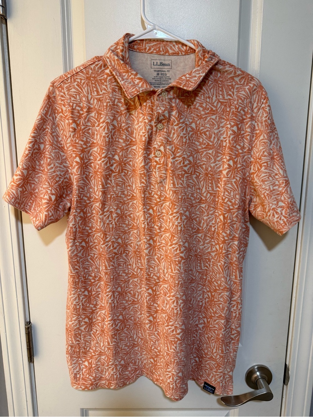 L.L. Bean Men's Orange and White Tropical Print Polo